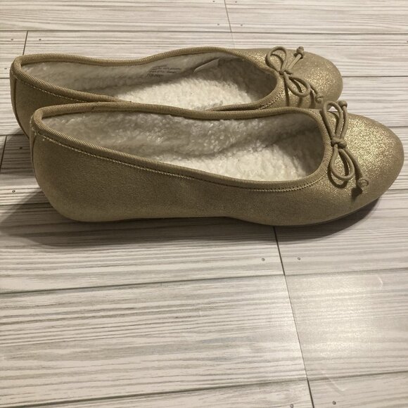 TALBOTS COZY SUEDE BALLET SLIPPERS TANISH GOLD IN COLOR SIZE 9M - Picture 6 of 9